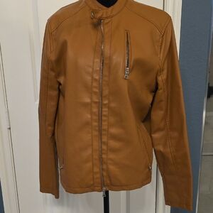 Carbon Tan Leather Jacket with Zipper Outside Pocket & Inside Pocket.